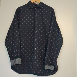 NWT Ted Baker Shirt Men's Large Black Floral Luxury Flipp Cuff Button Down